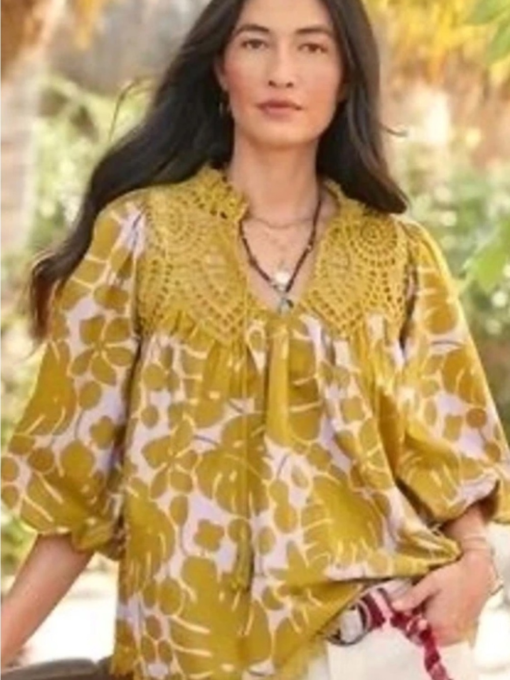 Sundance Bohemian peasant top blouse yellow mustard lavender medium EUC